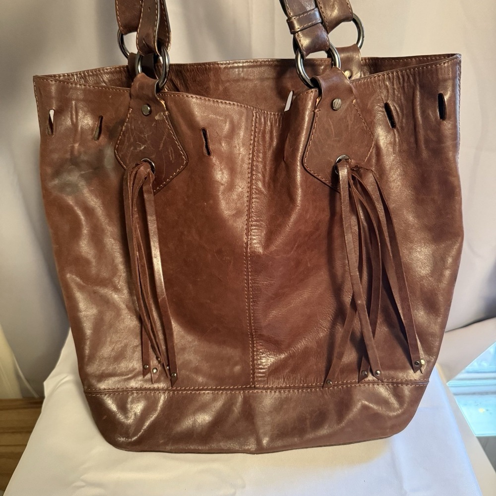 CNC CoSTUME NATIONAL BROWN LEATHER TASSLE LARGE SHOULDER BAG PURSE HANDBAG